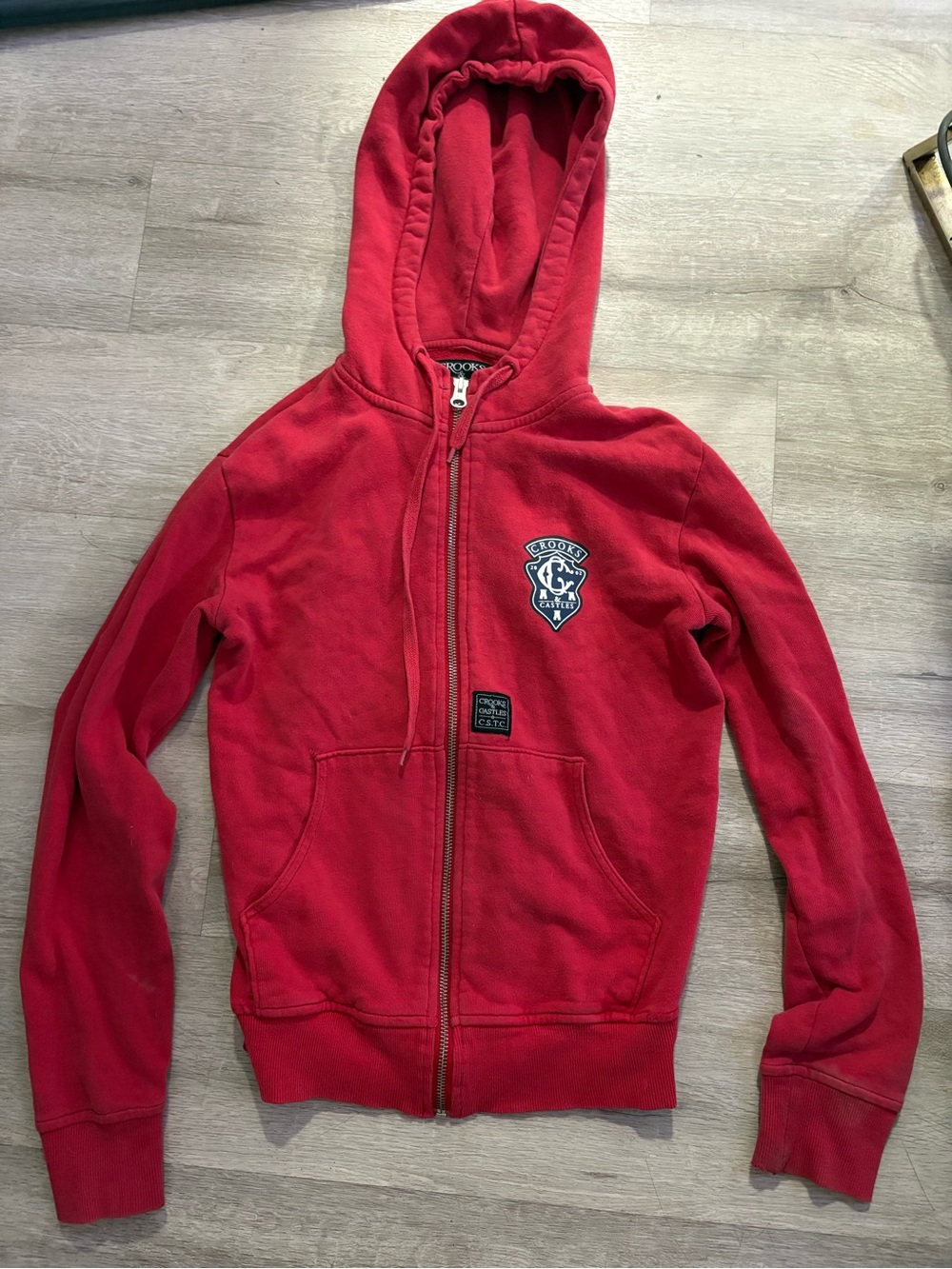 Women’s Red Zip-Up Hoodie Jacket with Patch